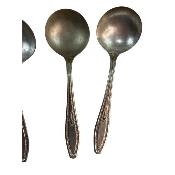 Set Of 5 Vintage Silver-Plated Soup Spoons With Ornate Handle Design 21n - Picture 6 of 6